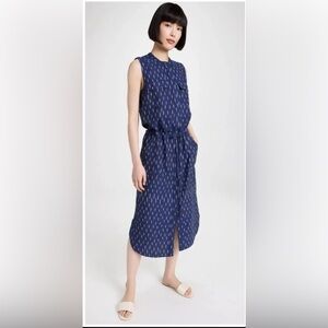 $198 FAHERTY Midi Dress Sz S Saylor Midnight Ikat Sleeveless Drawstring Leisure